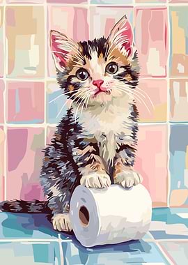 Kitten on Toilet Paper Roll Painting