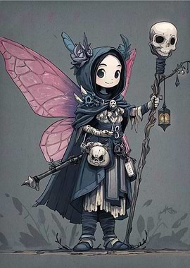 Chibi Fairy Necromancer with Skull Staff