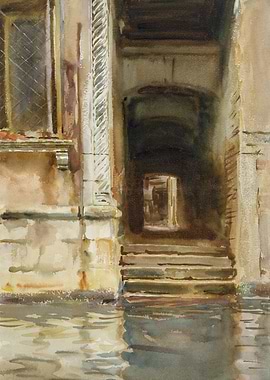 Venetian Canal Entrance Watercolor Painting
