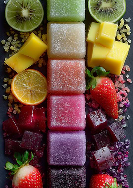 Colorful Fruit Jelly and Fresh Fruits