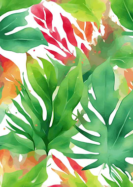 Watercolor Tropical Leaves Pattern
