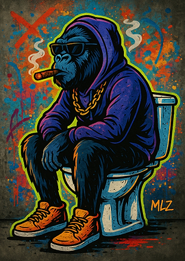 Cool Gorilla on Toilet Smoking Cigar