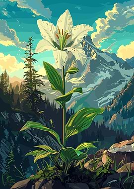 Lily in Mountain Landscape Illustration