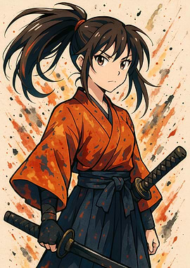 Anime Samurai Girl with Two Swords