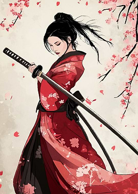 Samurai Woman Cherry Blossoms