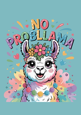 Cute Llama with Flowers - No Problama