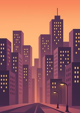 Cityscape at Dusk Vector Illustration