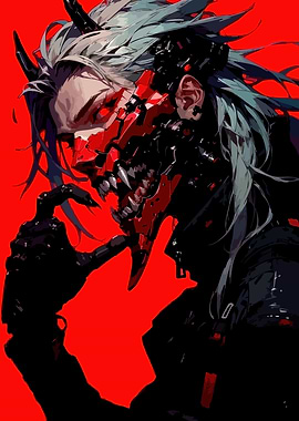 Cyberpunk Demon with Mask on Red