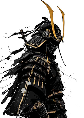 Black and Gold Samurai Warrior Illustration