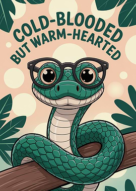 Cartoon Snake with Glasses on Branch