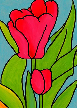 Stained glass Tulips with Black Outlines