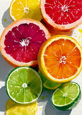 Watercolor Citrus Fruit Still Life