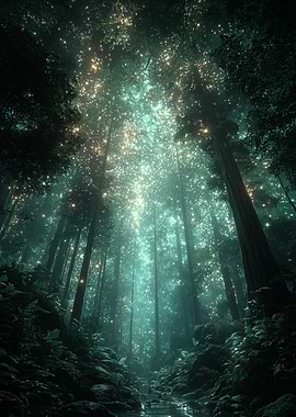 Enchanted Forest with Glowing Lights