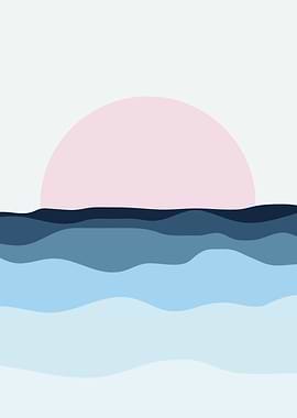 Minimalist Ocean Sunset Illustration