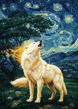 Okami howling at Starry Night