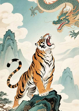 Tiger Dragon Asian Landscape
