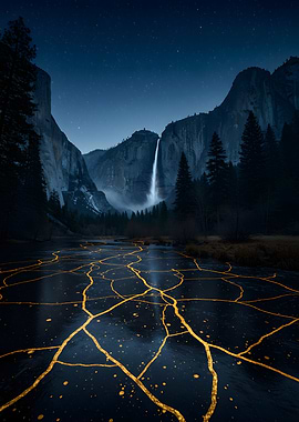 Golden Cracks Yosemite Waterfall