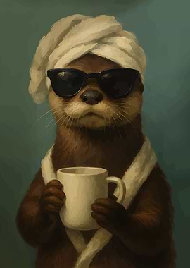 Otter with Coffee and Sunglasses