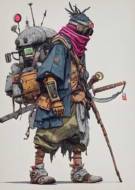 Cyberpunk Ronin with Tech Backpack