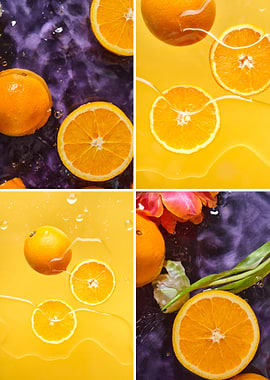 Vibrant Orange Collage with Floral Accents