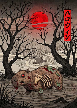 Zombie Capybara Halloween Ukiyo-e