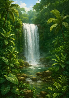 Lush Tropical Waterfall Landscape