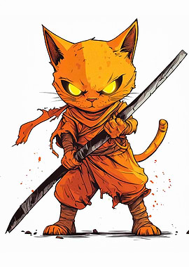 Orange Cat Samurai with Sword