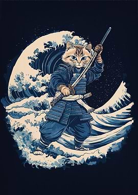 Samurai Cat Wave Japanese