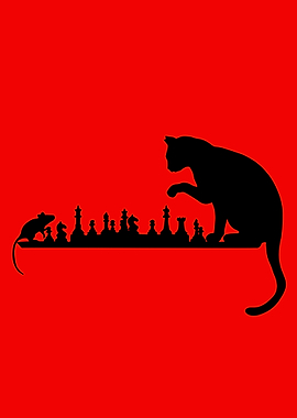 Cat and Mouse Chess Silhouette