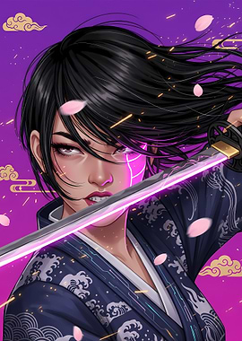 Cyberpunk Samurai Girl with Glowing Katana