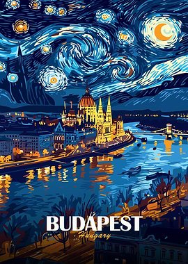 Budapest Hungary Starry Night Art