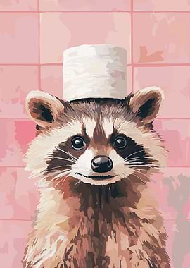 Raccoon with Toilet Paper Hat