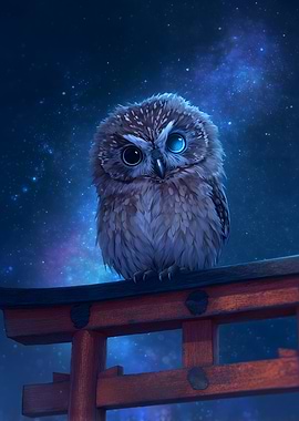 Cute Owl on Torii Gate Japan