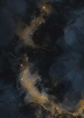 Abstract Gray-Blue Space Scene With Golden Nebula