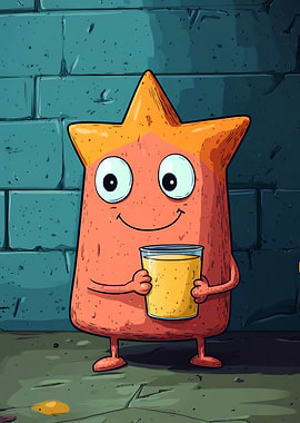 Cartoon Star Character with Drink