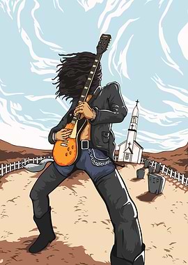 Guitarist in Desert Landscape Illustration
