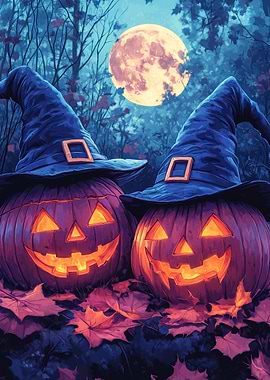 Halloween Pumpkins with Witch Hats