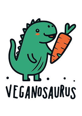 Veganosaurus Cartoon Dinosaur with Carrot Pun