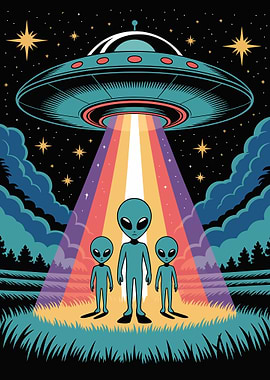 UFO with Aliens in a Field