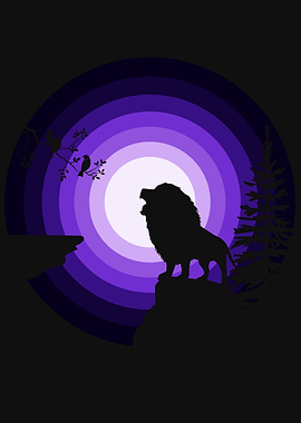 Lion Roaring Silhouette Purple Landscape