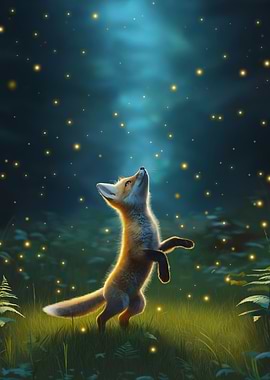 Fox Cub with Fireflies