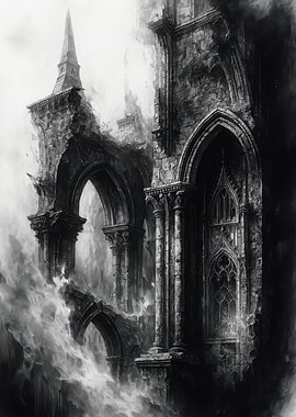 Ruined Gothic Architecture in Monochrome