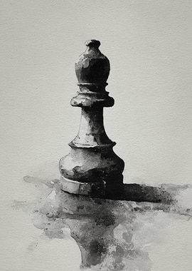 Monochrome Chess Bishop Watercolor Painting