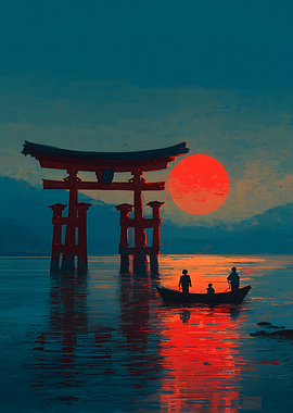 Japanese Torii Gate Sunset