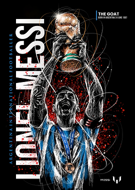 Lionel Messi World Cup Champion Scribble Art