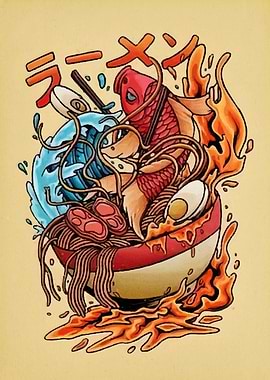 Koi Fish Ramen Bowl Illustration