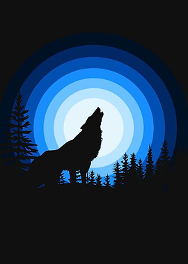Wolf Howling at the Moon Silhouette