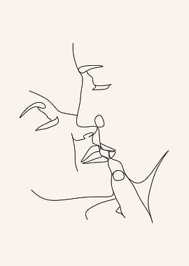 Minimalist Line Art: Kissing Couple