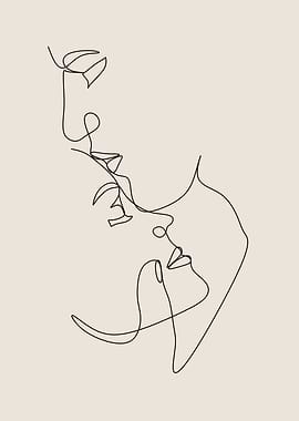 Minimalist Line Art Couple Portrait