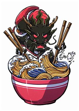 Dragon in Ramen Bowl Illustration